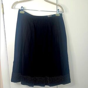 Talbots 100% Cotton Pleated Midi a line Flared Skirt Black seed Beaded hem